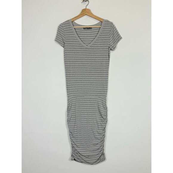Prana Foundations Grey‎ Striped Short Sleeve Shirred Pencil Dress Women's XS - Picture 1 of 9